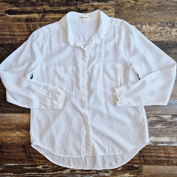 Cloth & Stone Classic Button-Down Shirt Pocket Long Sleeve White Tencel - Picture 5 of 12